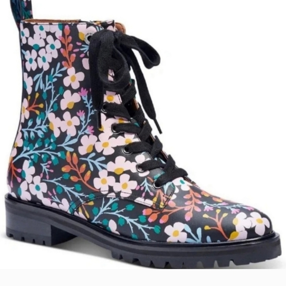 Kate Spade Jemma Clean Calf Multi Flower Combat Lace Up Boots Size 6 New Leather